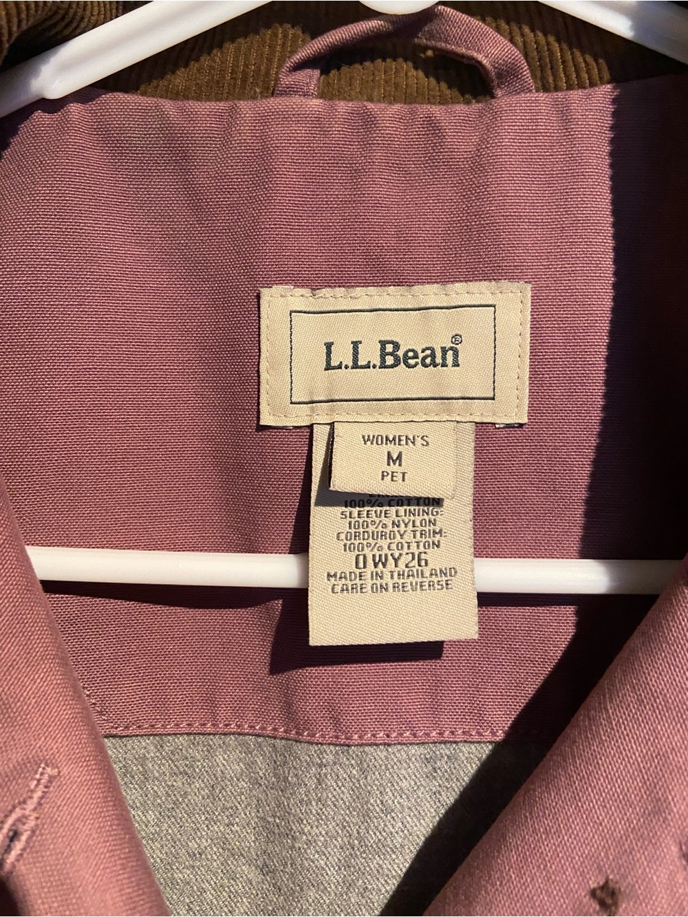 L.L. Bean Mauve Utility Jacket with Brown Corduroy Collar - Picture 2 of 3